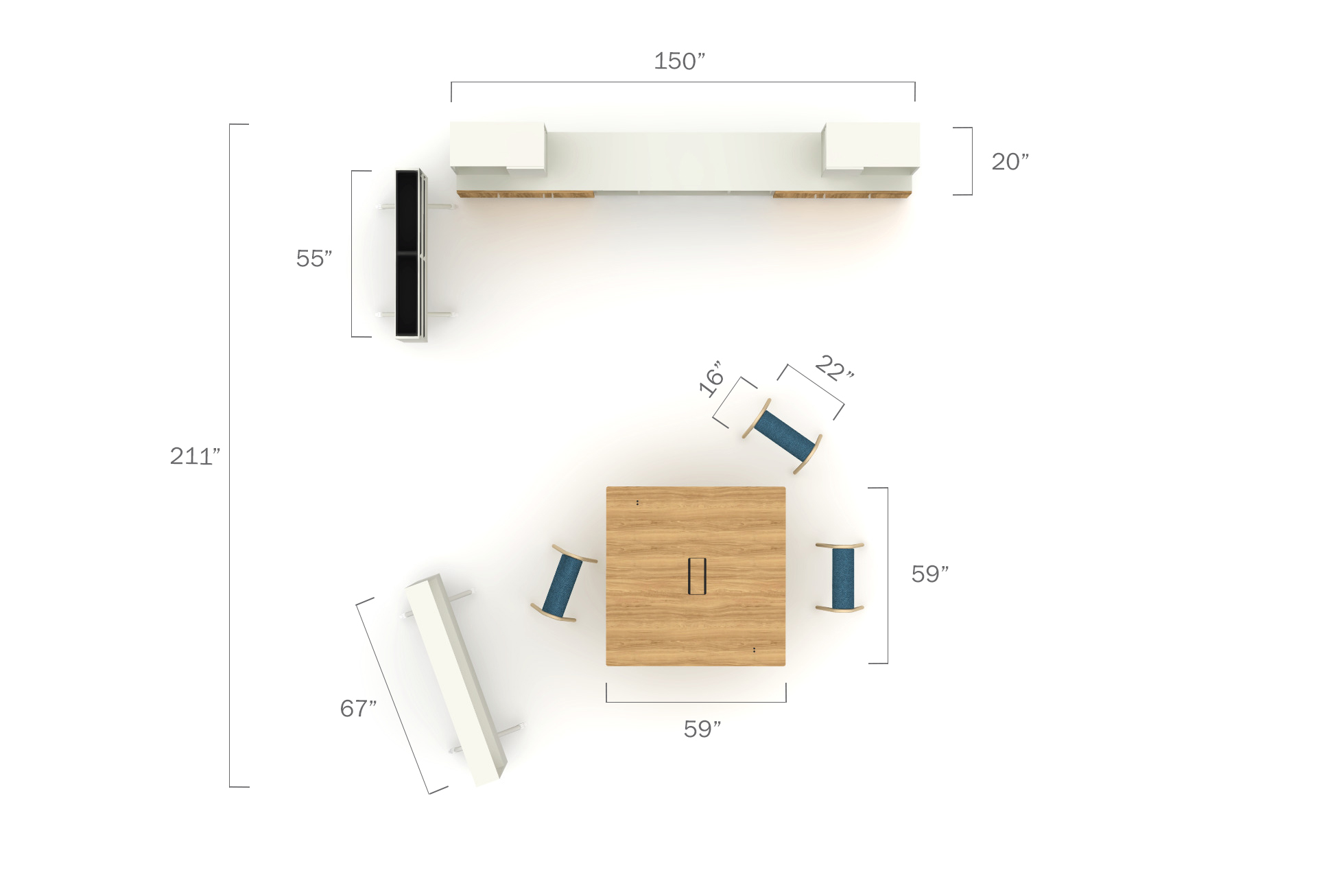 Allé Open Plan 03 top view with dims